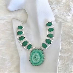 SOLAR QUARTZ DRUZY, EMERALD NECKLACE. .925 SILVER